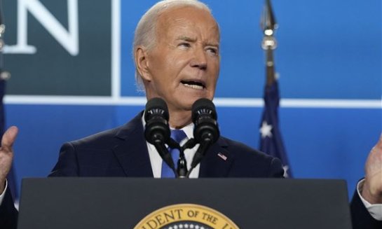 President Joe Biden speaks at a news conference following the NATO Summit in Washington, July 11.