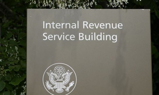 A sign for the Internal Revenue Service building in Washington, May 4, 2021.