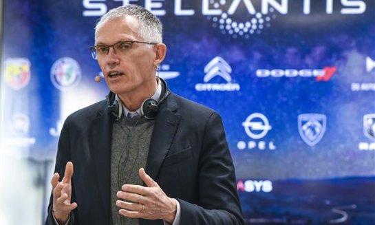 Stellantis CEO Carlos Tavares speaks during a news conference following a meeting with unions, in Turin, Italy, March 31, 2022. Stellantis CEO Carlos Tavares pledged action to tackle problems in North America and elsewhere July 25 after reporting a plunge