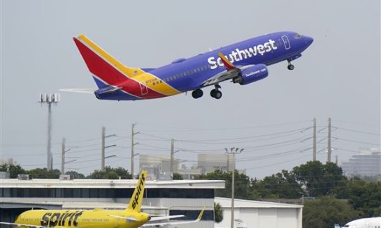 A Southwest Airlines Boeing 737 takes off from Fort Lauderdale-Hollywood International Airport in Florida.